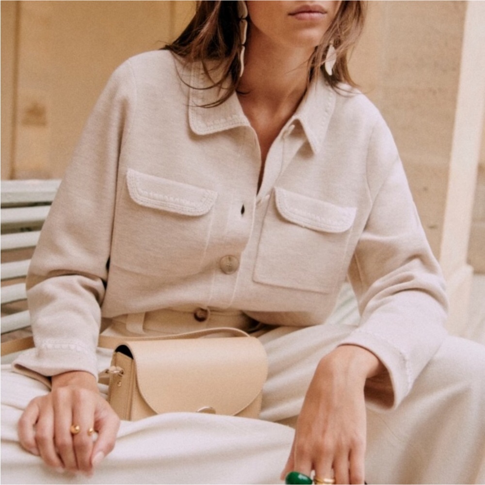 Sezane Betty Cardigan Mottled Beige Crochet - Size XS